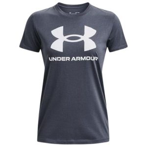 Koszulka fitness damska Under Armour Live Sportstyle Graphic SSC. Szare bluzki Under Armour, l, bez wzorów, sportowe, bez kołnierzyka, bez ramiączek. Za 99,83 zł.
