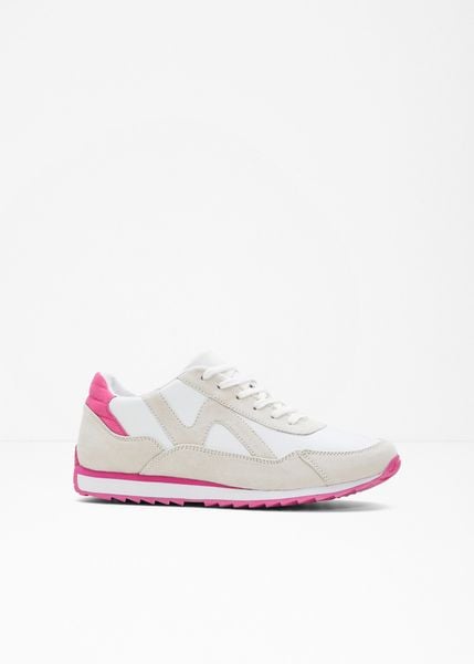 Sneakersy z profilowaną podeszwą. Białe buty sportowe bonprix, bez wzorów, bez zapięcia. Za 129,99 zł.