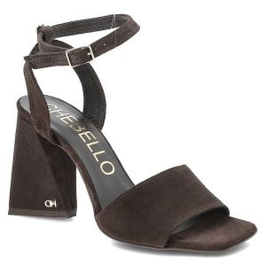 Sandały damskie Chebello, cholewka ze skóry naturalnej zamszowej z paskiem wokół kostki na stabilnym obcasie, brązowe, 3091_-105-000-PSK-S135. Brązowe sandały CheBello, bez wzorów, ze skóry, bez obcasa, na obcasie, bez zapięcia. Za 519,00 zł.