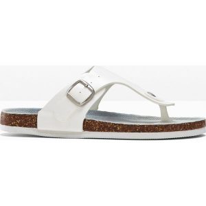 Klapki japonki. Białe klapki bonprix, bez wzorów, z denimu, bez obcasa. Za 112,99 zł.