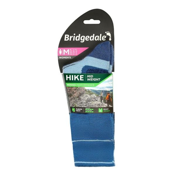 Skarpety do turystyki damskie Bridgedale HIKE MW END BO ORI LD. Niebieskie skarpetki Bridgedale, bez wzorów, z elastanu. Za 96,99 zł.
