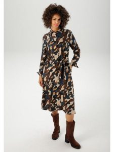 Aniston Sukienka w kolorze ciemnobrązowo-granatowo-beżowym rozmiar: 46. Brązowe sukienki Aniston, na co dzień, bez wzorów, z tkaniny, bez kołnierzyka, bez ramiączek, midi, proste. Za 109,00 zł.