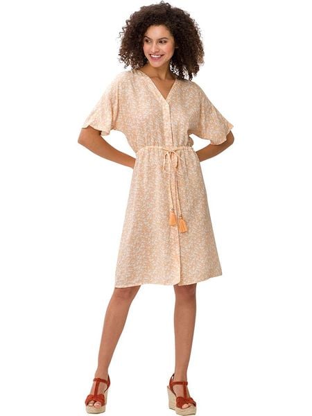 Heine Sukienka w kolorze beżowym rozmiar: 40. Brązowe sukienki Heine, bez wzorów, z wiskozy, bez kołnierzyka, bez ramiączek, midi. Za 69,75 zł.