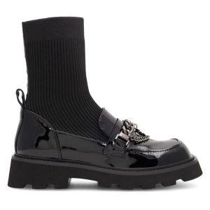 Botki Eva Minge. Czarne botki Eva Minge, bez wzorów, bez obcasa, na płaskiej podeszwie, bez zapięcia. Za 274,99 zł.