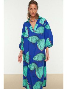 Trendyol Sukienka w kolorze niebiesko-turkusowym rozmiar: 40. Niebieskie sukienki Trendyol, bez wzorów, z bawełny, bez kołnierzyka, bez ramiączek, maxi. Za 95,99 zł.