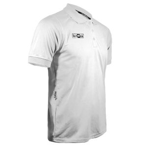 Koszulka polo Keeza Derby z krótkim rękawkiem. Białe bluzki KEEZA, m, bez wzorów, sportowe, bez kołnierzyka, bez ramiączek. Za 45,00 zł.