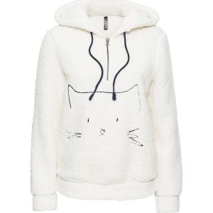 Bluza z kapturem z polaru baranka z haftem bonprix biel wełny. Bluzy marki 4f. Za 99,99 zł.