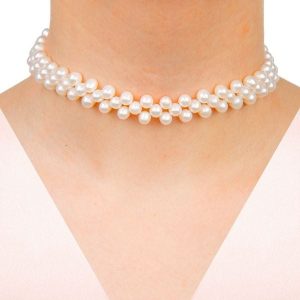Naszyjnik chocker ażurowy. Białe naszyjniki Enaya, z perłą, pozłacane. Za 743,00 zł.