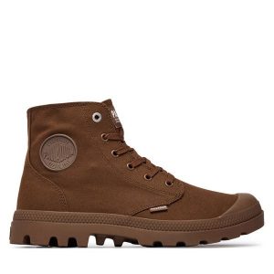 Trapery Palladium. Brązowe buty zimowe Palladium, bez obcasa, bez zapięcia. Za 349,99 zł.