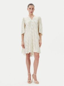 Bruuns Bazaar Sukienka koktajlowa BBW4579 Beżowy Regular Fit. Brązowe kombinezony Bruuns Bazaar, bez wzorów, z wiskozy, wizytowe, bez kołnierzyka, bez ramiączek. Za 399,99 zł.