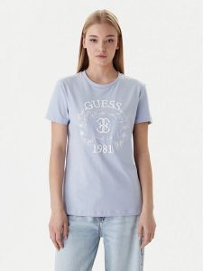 Guess T-Shirt V6RI12 J1314 Błękitny Regular Fit. Niebieskie t-shirty Guess, s, z aplikacjami, z bawełny, bez kołnierzyka, bez ramiączek. Za 179,99 zł.
