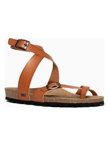 Sunbay Skórzane japonki "Sabaneta" w kolorze jasnobrązowym rozmiar: 36. Brązowe klapki Sunbay, bez wzorów, z otwartym noskiem, bez obcasa. Za 108,49 zł.