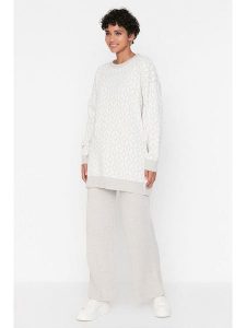 Trendyol 2-częściowy zestaw w kolorze szaro-białym rozmiar: L. Białe swetry oversize Trendyol, l, bez wzorów, bez ramiączek. Za 100,99 zł.
