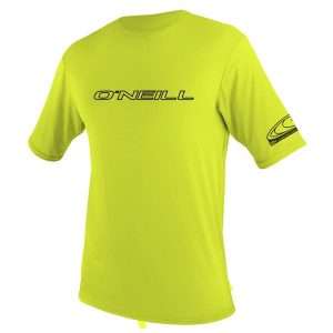 Koszulka ONEILL BASIC SKINS S/S SUN SHIRT Lime L. Zielone bluzki O'Neill, l, bez wzorów, ze skóry, sportowe, bez kołnierzyka, bez ramiączek. Za 99,99 zł.