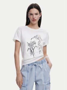 Desigual T-Shirt Paraguay 25SWTKAB Biały Regular Fit. Białe t-shirty Desigual, xl, bez wzorów, z bawełny, bez kołnierzyka, bez ramiączek. Za 149,99 zł.