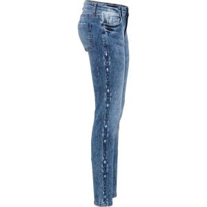 Dżinsy SKINNY ze stretchem, mid waist. Niebieskie jeansy bonprix, z aplikacjami, z jeansu. Za 147,99 zł.