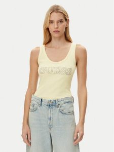 Guess Top W5GP29 KA0H1 Żółty Regular Fit. Żółte topy Guess, s, z aplikacjami, z bawełny, bez kołnierzyka, bez ramiączek. Za 109,99 zł.