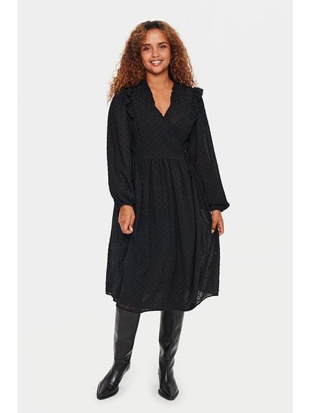 SAINT TROPEZ Sukienka "Bianka" w kolorze czarnym rozmiar: XL. Czarne sukienki Saint Tropez, xl, bez wzorów, bez kołnierzyka, bez ramiączek, midi, rozkloszowane. Za 219,60 zł.