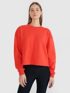 4F Bluza dresowa oversize nierozpinana bez kaptura damska - czerwona M. Czerwone bluzy 4f, m, bez wzorów, z bawełny, bez kaptura. W wyprzedaży za 79,99 zł.