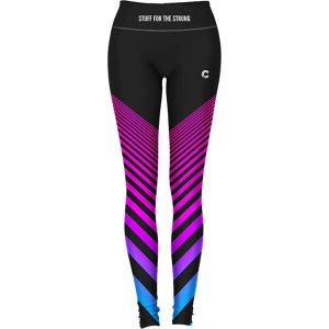 Legginsy w kolorze czarno-różowo-niebieskim. Czarne legginsy marki Haby, Mr Gugu Ms Go, w paski, z materiału. W wyprzedaży za 114,95 zł.