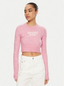 Tommy Jeans Sweter DW0DW19895 Różowy Regular Fit. Czerwone swetry klasyczne Tommy Jeans, l, z jeansu, bez kołnierzyka. Za 239,99 zł.