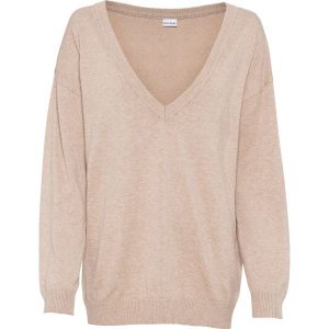 Sweter oversize z dekoltem w serek oversize. Czarne swetry klasyczne bonprix, bez kołnierzyka. Za 84,99 zł.