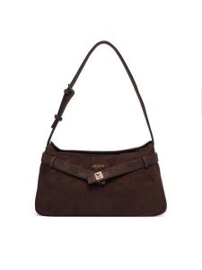 Guess Torebka Ella HWSG97 54180 Brązowy ciemny. Brązowe torebki klasyczne Guess, z aplikacjami, z materiału, bez dodatków. Za 544,99 zł.
