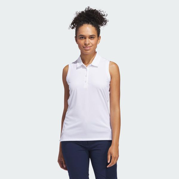 Koszulka Women's Ultimate365 Solid Sleeveless Polo. Białe bluzki ADIDAS, s, bez wzorów, z materiału, sportowe, bez kołnierzyka, bez ramiączek. Za 179,00 zł.