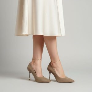 Czółenka damskie Chebello, ze skóry zamszowej wsuwane i na wysokiej szpilce, beżowe, 5021_-084-000-PSK-S423. Brązowe czółenka CheBello, bez wzorów, ze skóry, bez obcasa, na szpilce, bez zapięcia. Za 539,00 zł.