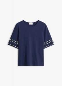 T-shirt z czystej bawełny. Niebieskie t-shirty bonprix, bez wzorów, z bawełny, bez kołnierzyka, bez ramiączek. Za 84,99 zł.