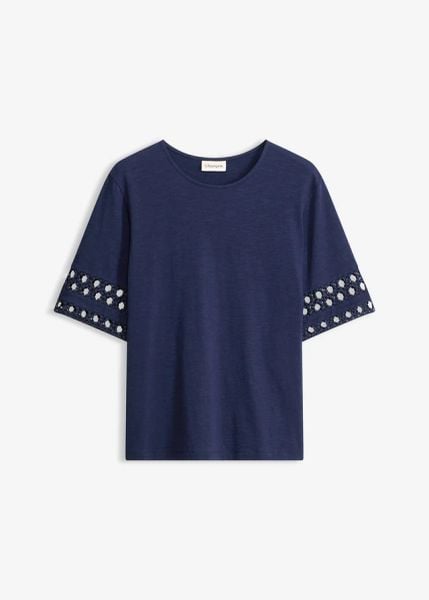 T-shirt z czystej bawełny. Niebieskie t-shirty bonprix, bez wzorów, z bawełny, bez kołnierzyka, bez ramiączek. Za 84,99 zł.