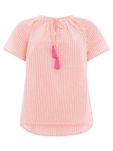 Zwillingsherz Bluzka w kolorze różowo-pomarańczowo-białym rozmiar: L/XL. Białe bluzki Zwillingsherz, l, bez wzorów, z bawełny, bez kołnierzyka, bez ramiączek. Za 79,03 zł.