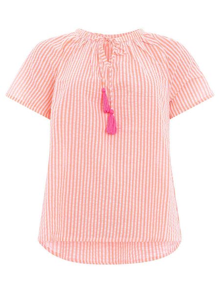 Zwillingsherz Bluzka w kolorze różowo-pomarańczowo-białym rozmiar: L/XL. Białe bluzki Zwillingsherz, l, bez wzorów, z bawełny, bez kołnierzyka, bez ramiączek. Za 61,31 zł.