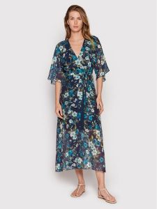 Guess Sukienka letnia W2YK38 WEPQ0 Granatowy Regular Fit. Niebieskie kombinezony Guess, na lato, xs, z aplikacjami, z wiskozy, bez kołnierzyka, bez ramiączek. Za 389,99 zł.