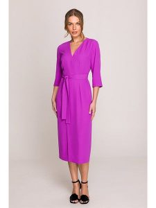 Stylove Sukienka w kolorze fioletowym rozmiar: L. Różowe sukienki Stylove, l, bez wzorów, z tkaniny, bez kołnierzyka, bez ramiączek, midi. Za 219,60 zł.