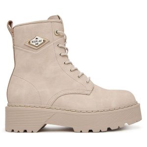 Trapery REPLAY. Brązowe buty zimowe Replay, bez obcasa, bez zapięcia. Za 499,99 zł.