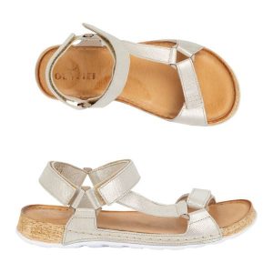 Olivier Sandały damskie barefoot-friendly Kallia skórzane złote złoty. Żółte sandały bez wzorów, bez obcasa, bez zapięcia. Za 367,89 zł.