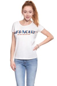 WRANGLER T SHIRT DAMSKI T-SHIRTS SS GRAPHIC OFFWH W7Z02EV02 112132143. Białe t-shirty Wrangler, l, bez wzorów, bez kołnierzyka, bez ramiączek. W wyprzedaży za 49,99 zł.