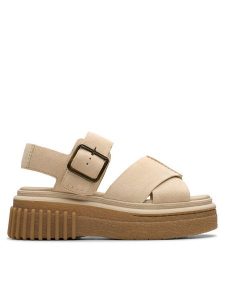 Clarks Sandały Evamar Wish 26181202 Beżowy. Brązowe sandały Clarks, bez wzorów, ze skóry, bez obcasa, na koturnie, bez zapięcia. Za 474,53 zł.