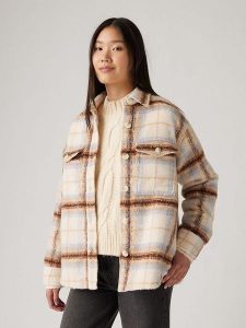 Levi's Kurtka koszulowa w kolorze beżowo-ciemnobrązowo-błękitnym rozmiar: L. Brązowe kurtki Levi's®, l, bez wzorów, z wełny, bez kaptura. Za 227,85 zł.