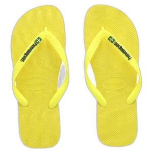 Japonki Havaianas Brasil Logo Neon. Żółte klapki Havaianas, bez wzorów, bez obcasa. Za 69,99 zł.
