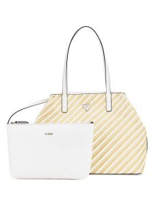 Guess Shopper bag w kolorze beżowo-białym - 40 x 31 x 18 cm rozmiar: onesize. Białe shopper bag Guess, z aplikacjami, z materiału, na ramię, bez dodatków. Za 500,99 zł.