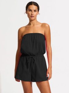Seafolly Kombinezon w kolorze czarnym rozmiar: S. Czarne kombinezony Seafolly, s, bez wzorów, z bawełny, bez kołnierzyka, bez ramiączek. Za 151,95 zł.