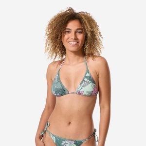 Góra kostiumu kąpielowego surfingowego damska Decathlon Mae Numea. Brązowe bikini DECATHLON, bez wzorów, z elastanu. Za 39,99 zł.