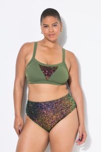 Damskie Figi od bikini wysoki stan cekiny. Zielone figi Ulla Popken, bez wzorów, z elastanu. Za 125,99 zł.