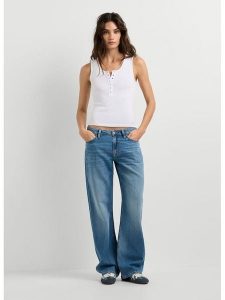 Pepe Jeans Top "Camila" w kolorze białym rozmiar: XS. Białe topy Pepe Jeans, xs, bez wzorów, z jeansu, bez kołnierzyka, bez ramiączek. Za 102,95 zł.