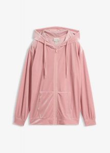 Bluza rozpinana z kapturem z aksamitu. Czerwone bluzy bonprix, bez wzorów, prążkowane, z kapturem. Za 109,99 zł.