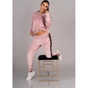 Dres Bluza i Spodnie z Pluszu - Pudrowy. Brązowe bluzy Merribel, l, bez wzorów, z bawełny, bez kaptura. Za 199,90 zł.