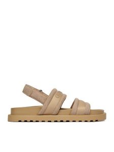 Guess Jeans Sandały EO-GJ2122 Beżowy ciemny. Brązowe sandały Guess Jeans, z aplikacjami, z jeansu, bez obcasa, na płaskiej podeszwie, bez zapięcia. Za 249,99 zł.