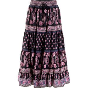 Długa spódnica. Czarne spódnice bonprix, z aplikacjami, z bawełny, maxi. Za 124,99 zł.